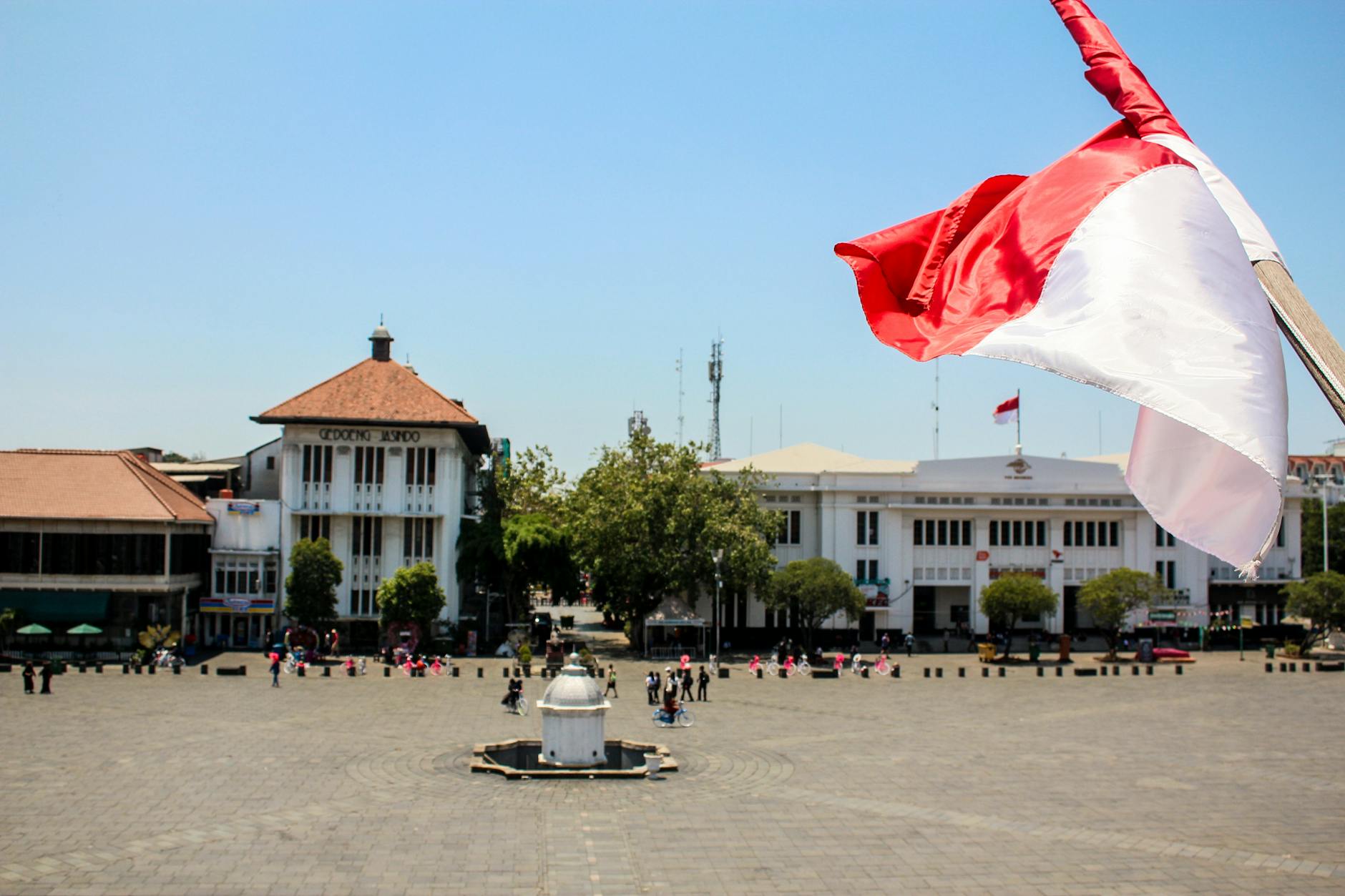 Historic Dutch colonial buildings around Fatahillah Square in Kota Tua