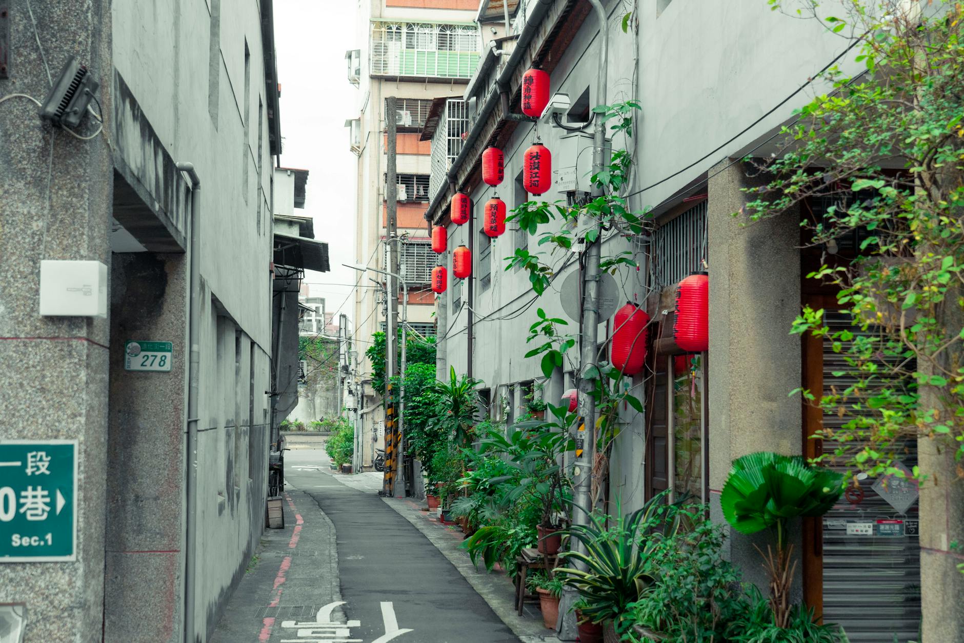 Glodok Chinatown narrow alley with shops in Jakarta