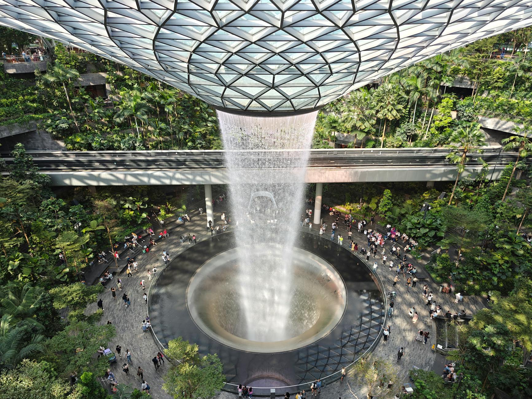 Indoor waterfall and tropical garden at a Jakarta mall