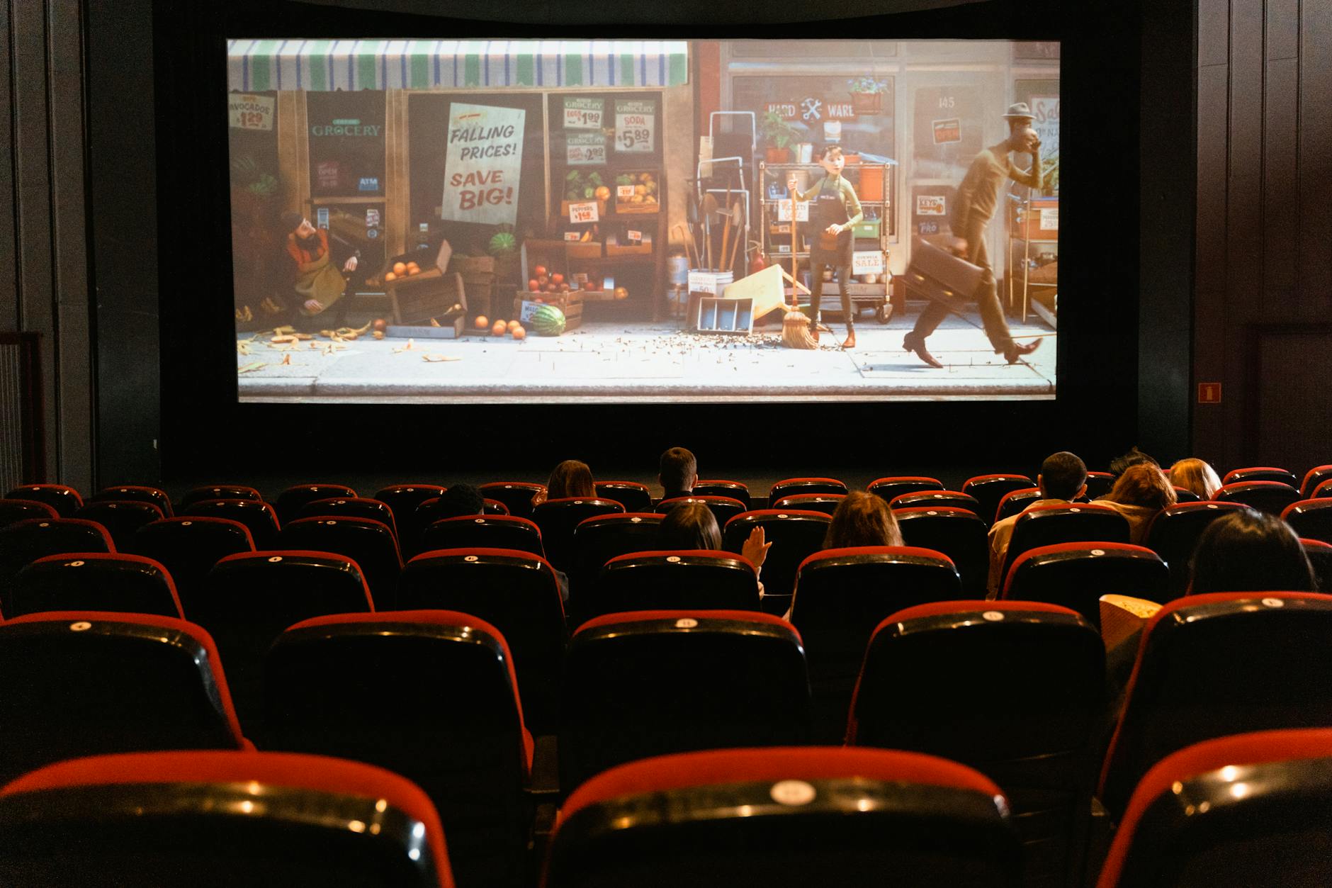 Modern movie theater with red seats