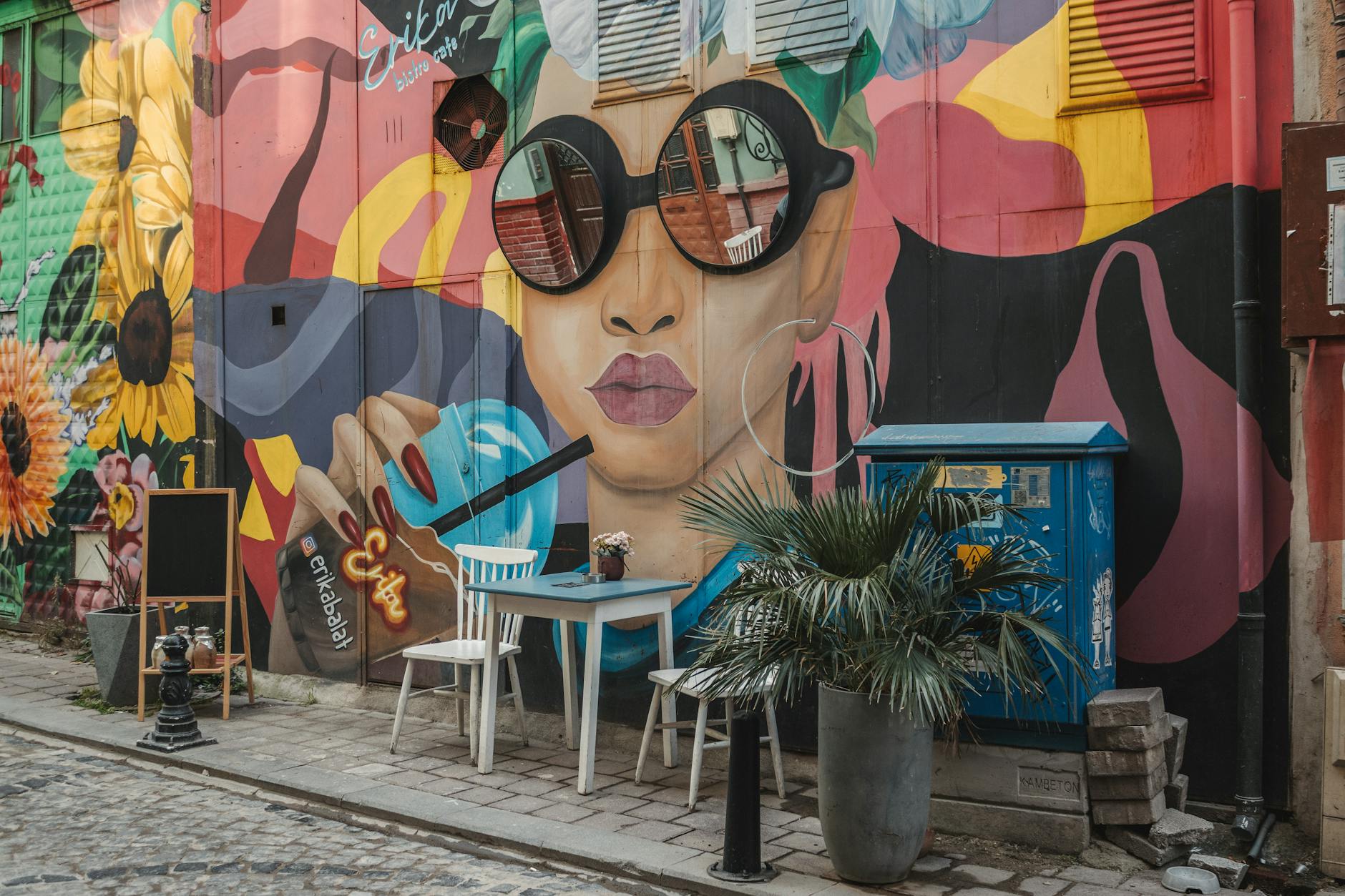 Colorful street art mural on a city wall