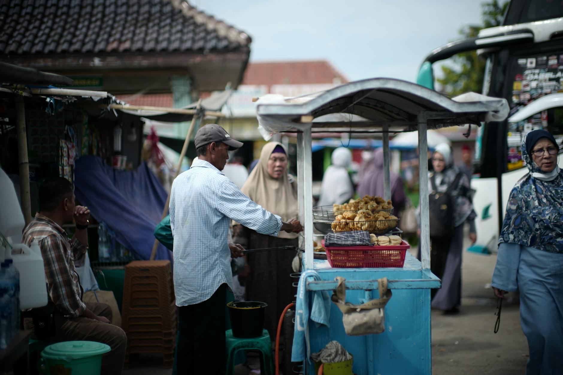 Indonesian street food vendors in a Jakarta market