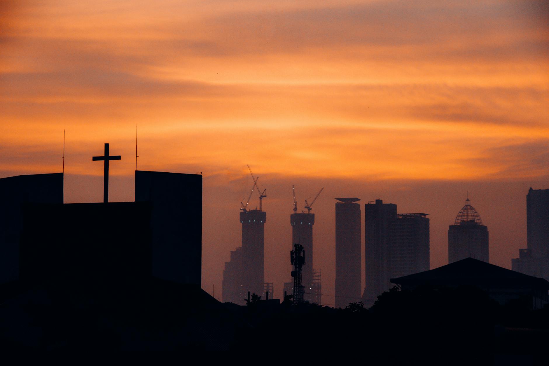 Jakarta city skyline at sunset