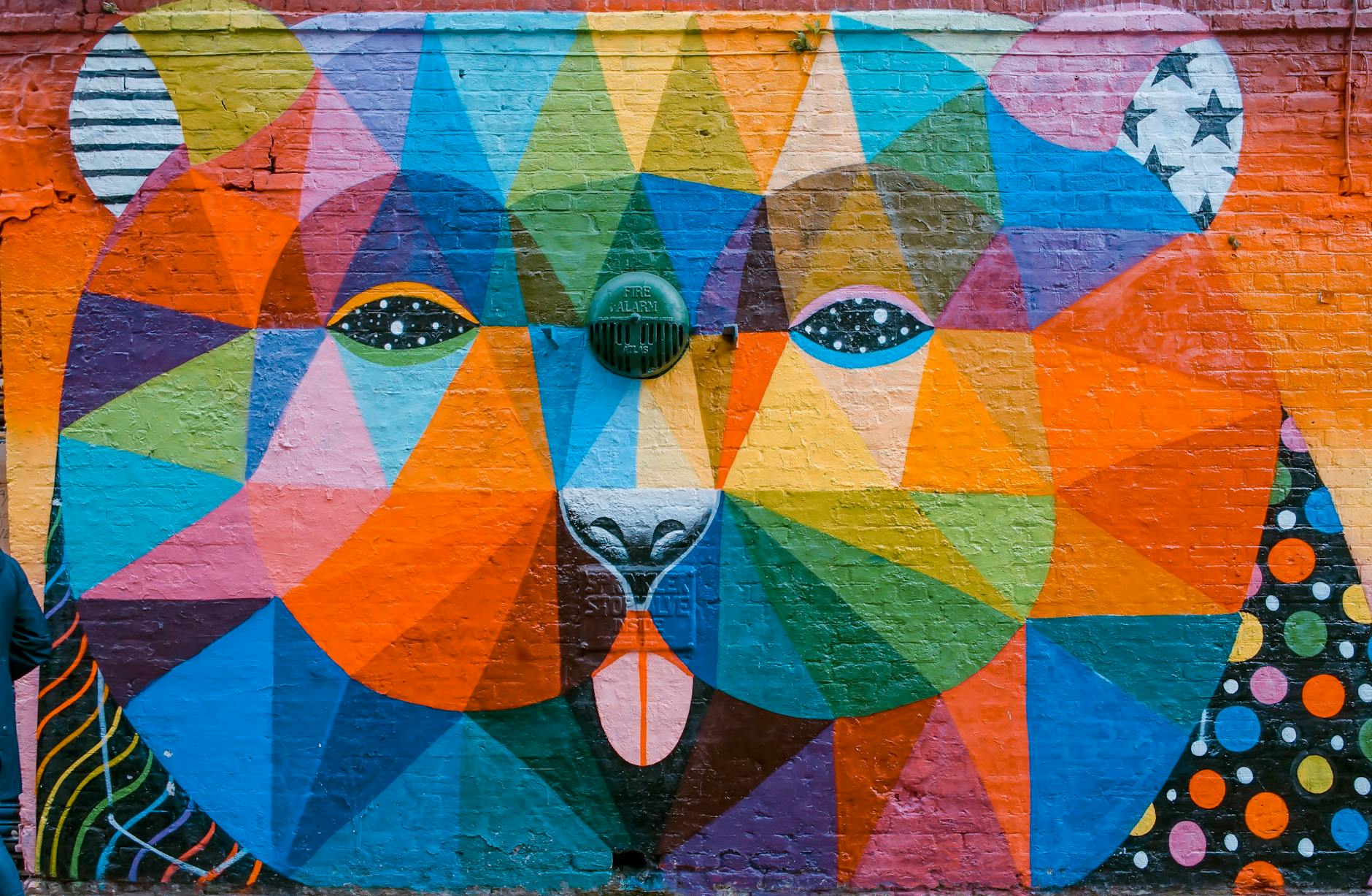 Colorful contemporary street art mural on a city wall