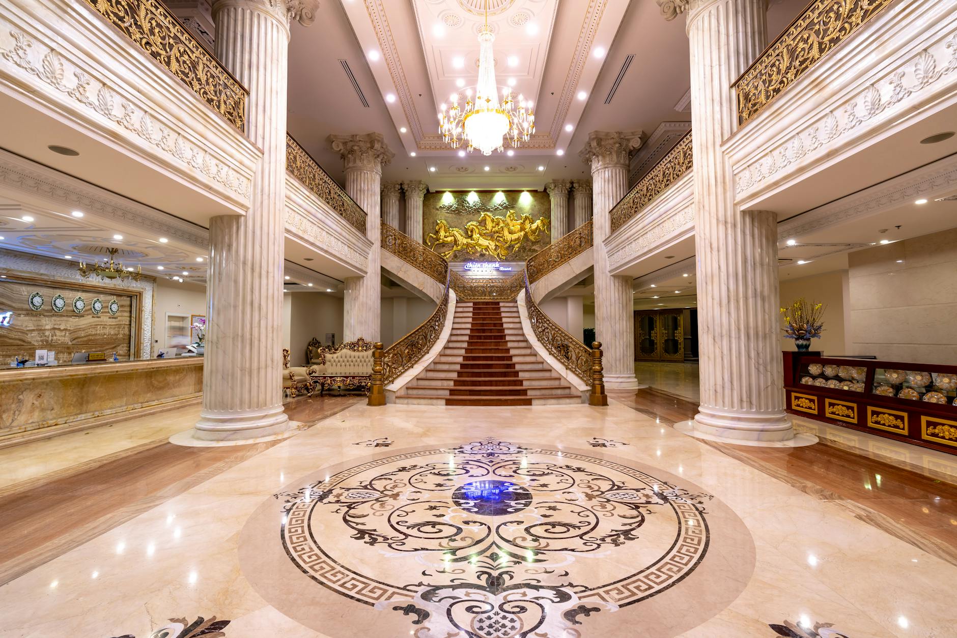 Hotel lobby with elegant marble interior