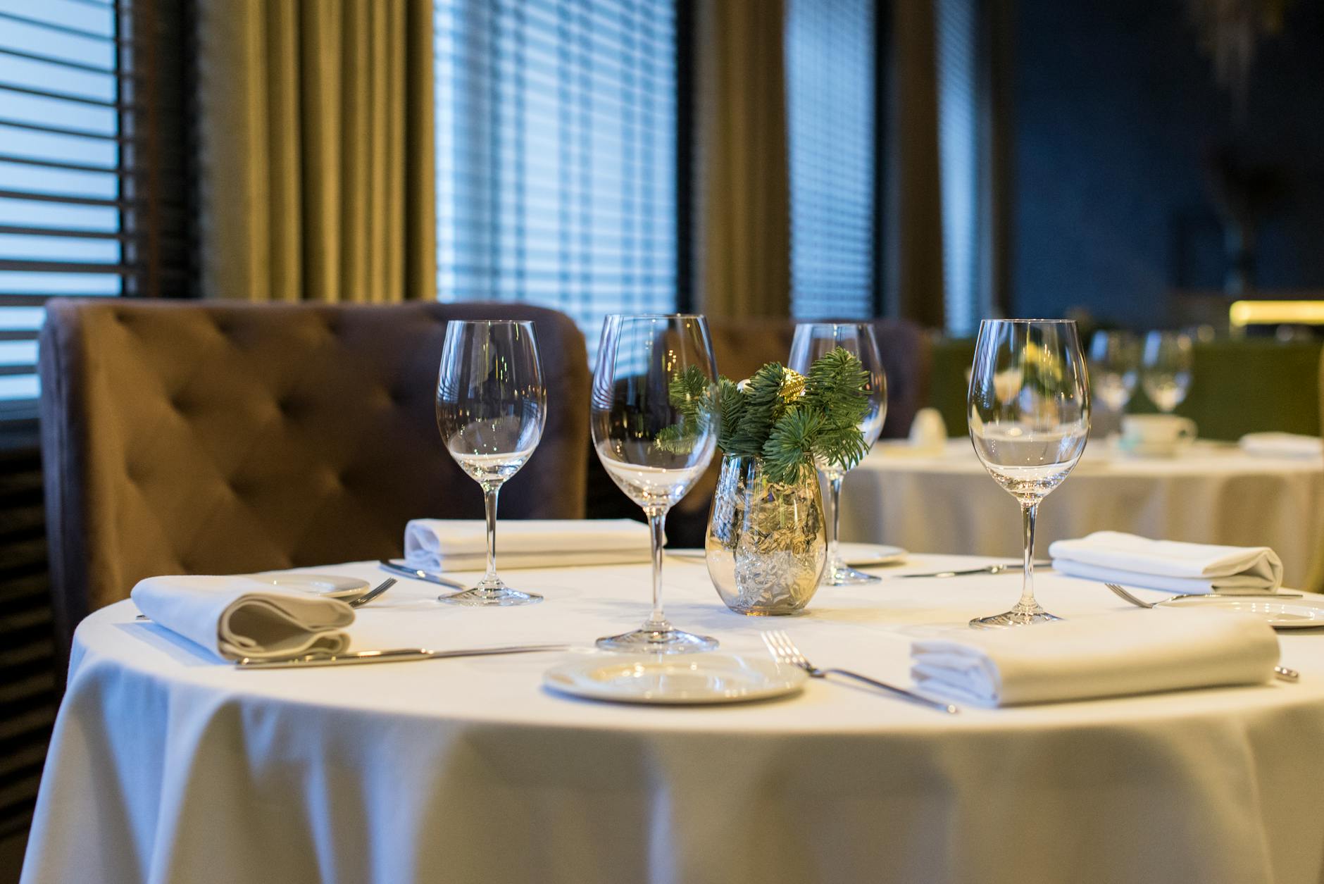 Fine dining restaurant interior with elegant table setting