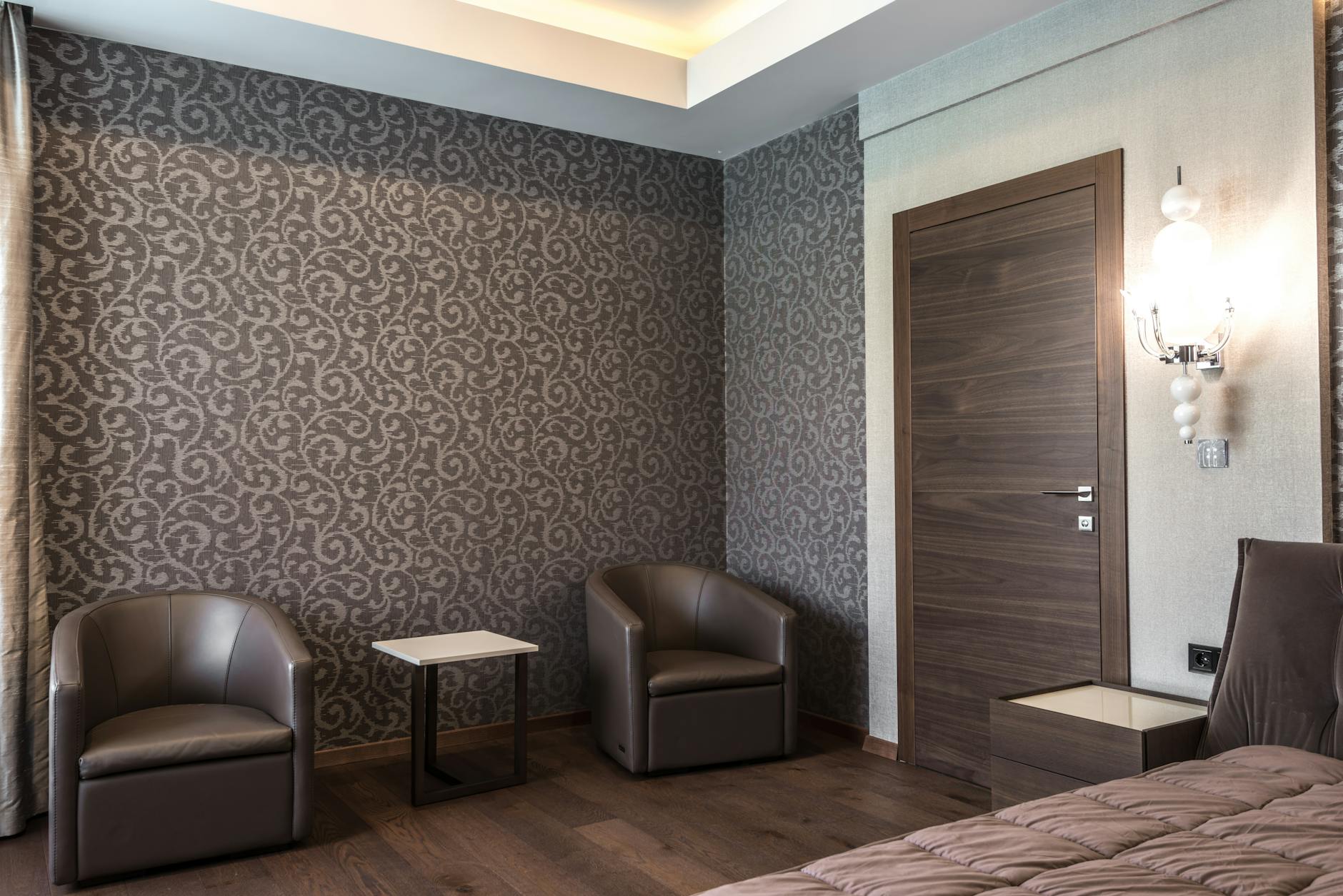 Modern contemporary boutique hotel room with unique design elements