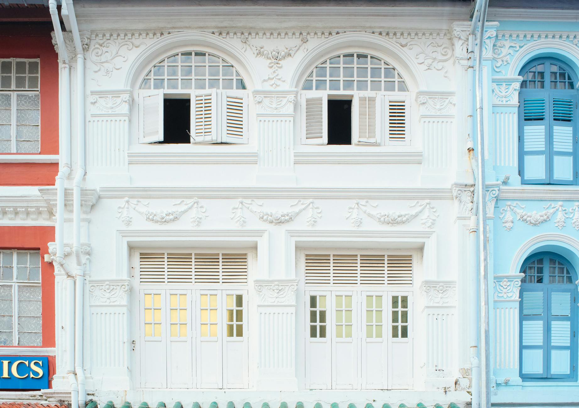 Restored colonial-era heritage hotel facade in Jakarta