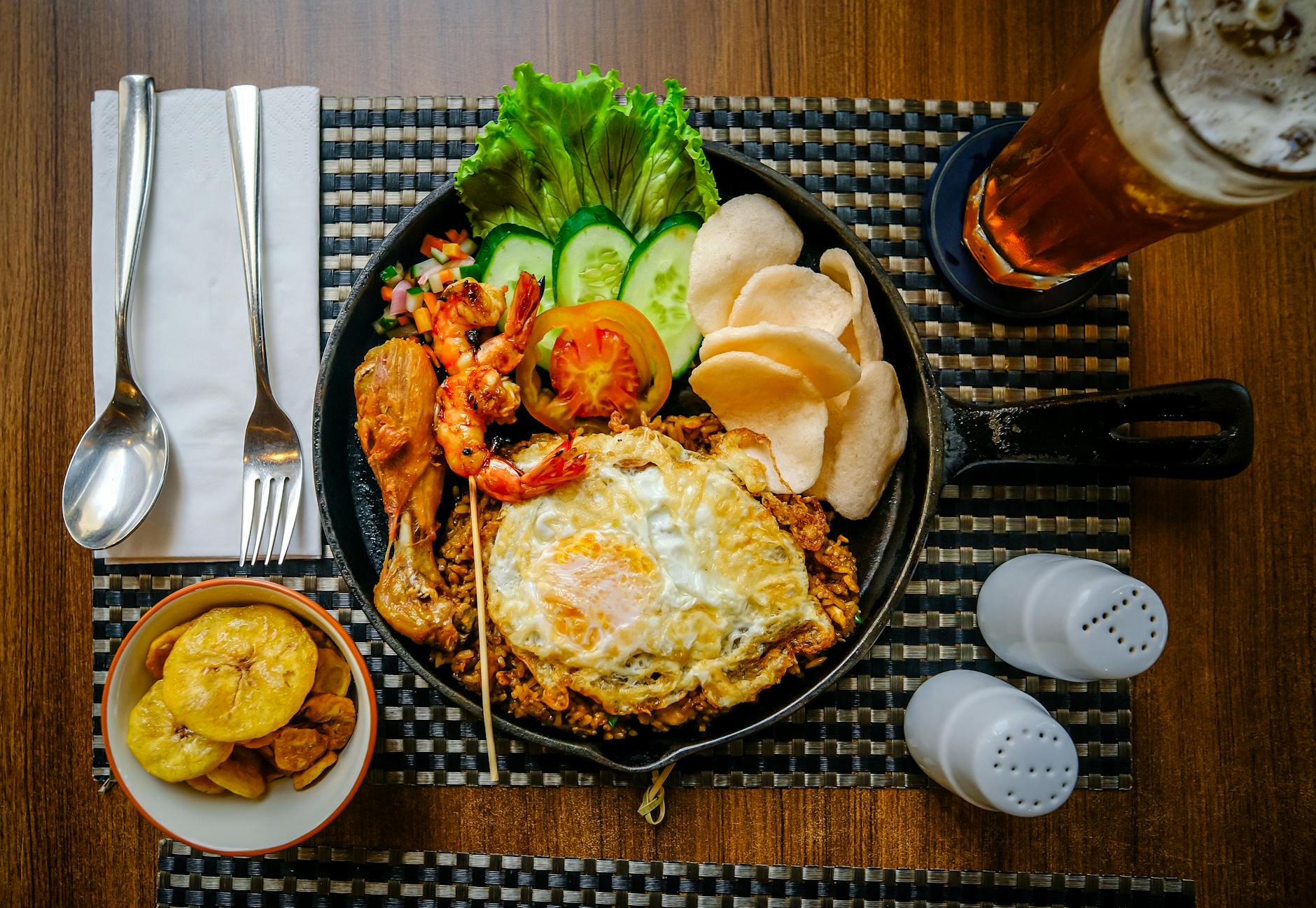 Plate of nasi goreng - Indonesian fried rice with egg