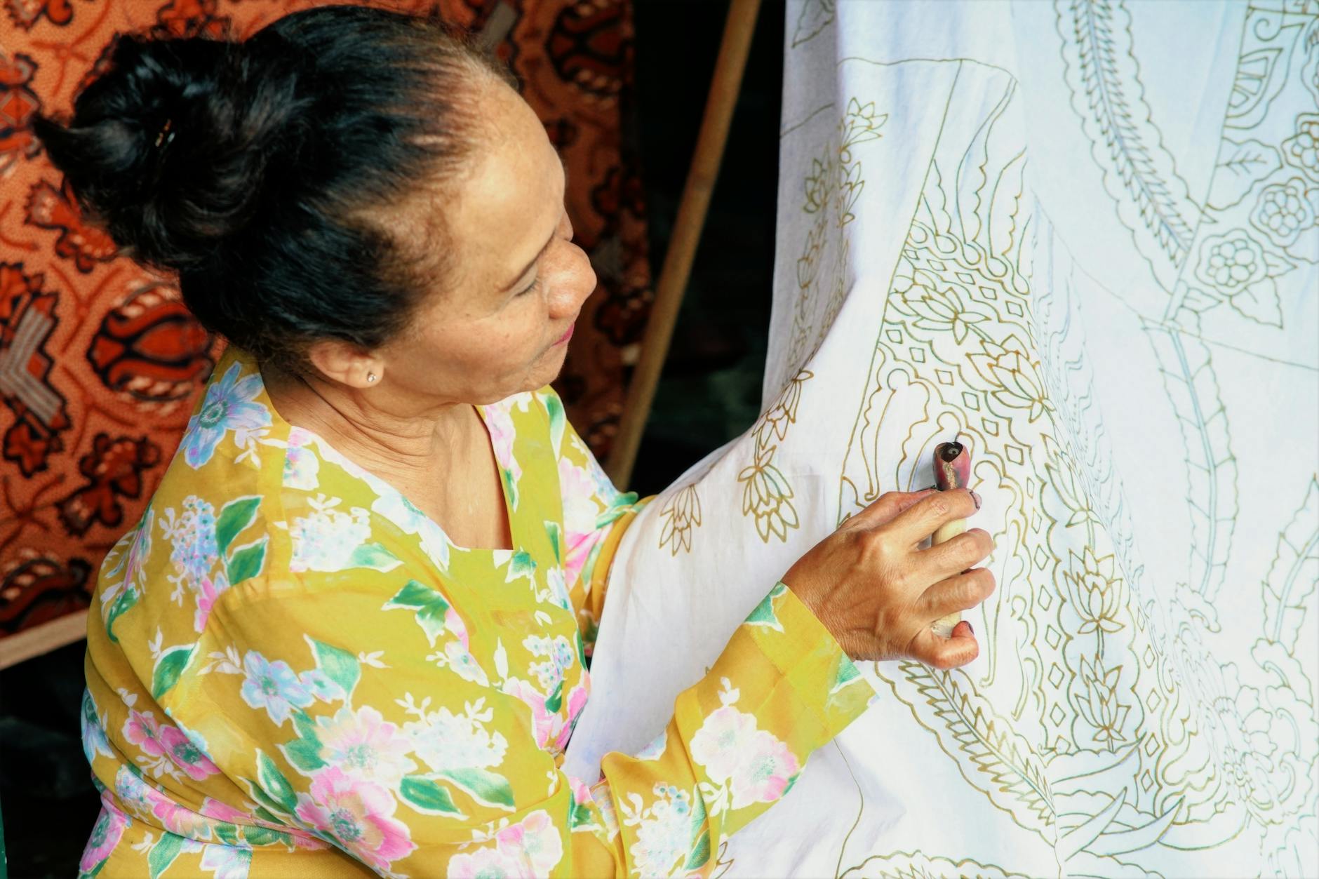 Indonesian batik textile art and fabric patterns