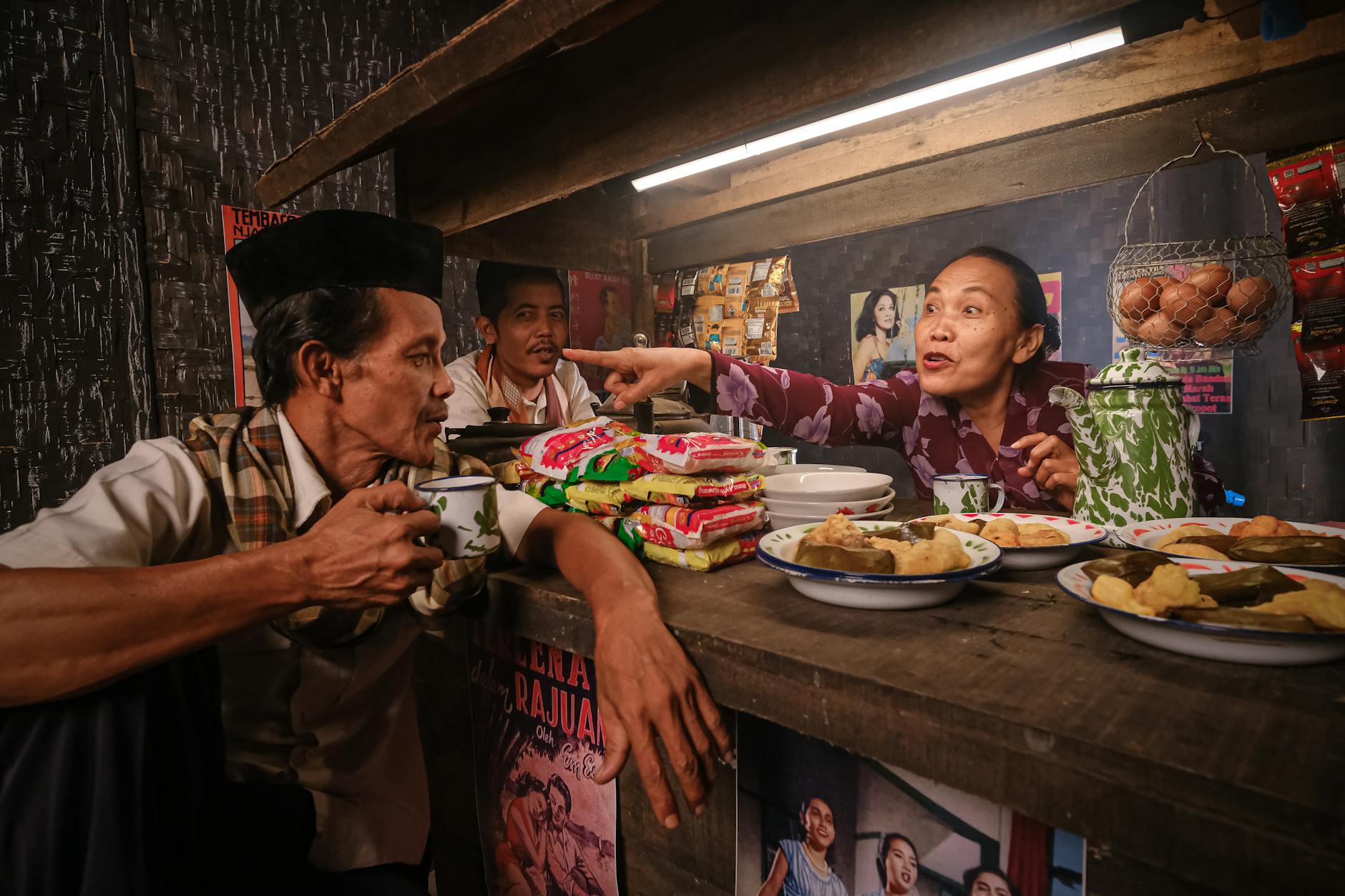 Jakarta street with traditional warung food stalls