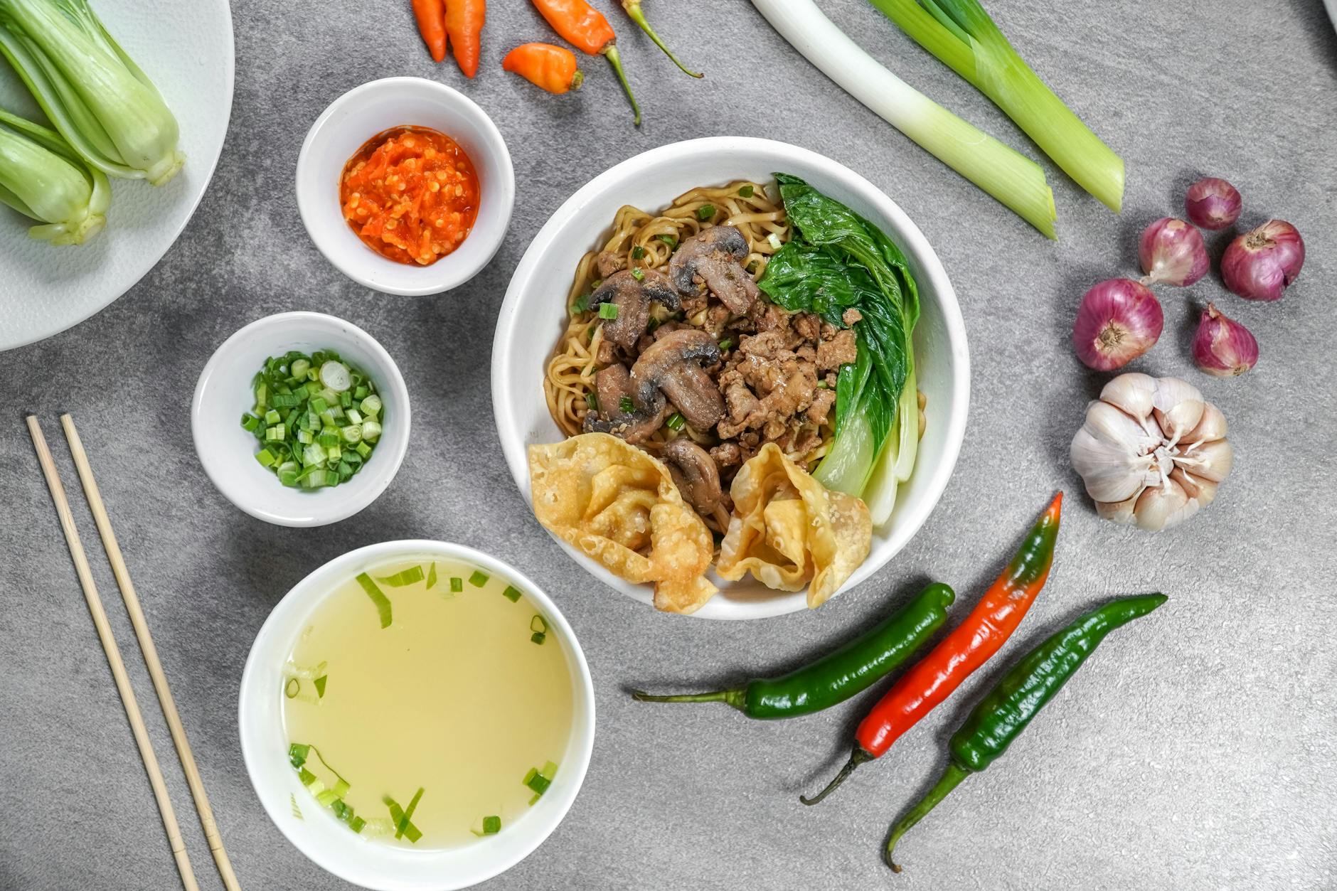 Indonesian Chinese hokkien noodles bakmi bowl