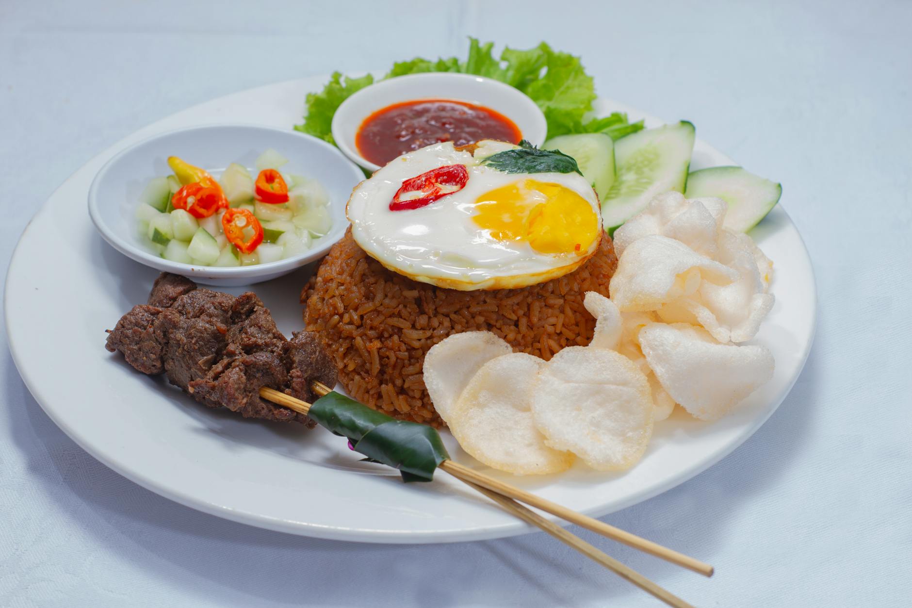 Indonesian nasi goreng fried rice with egg plate