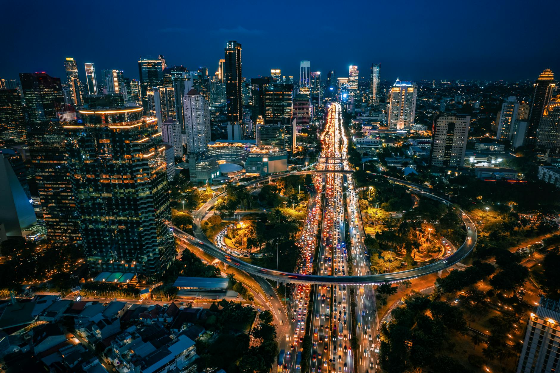 Jakarta Sudirman skyline traffic congestion