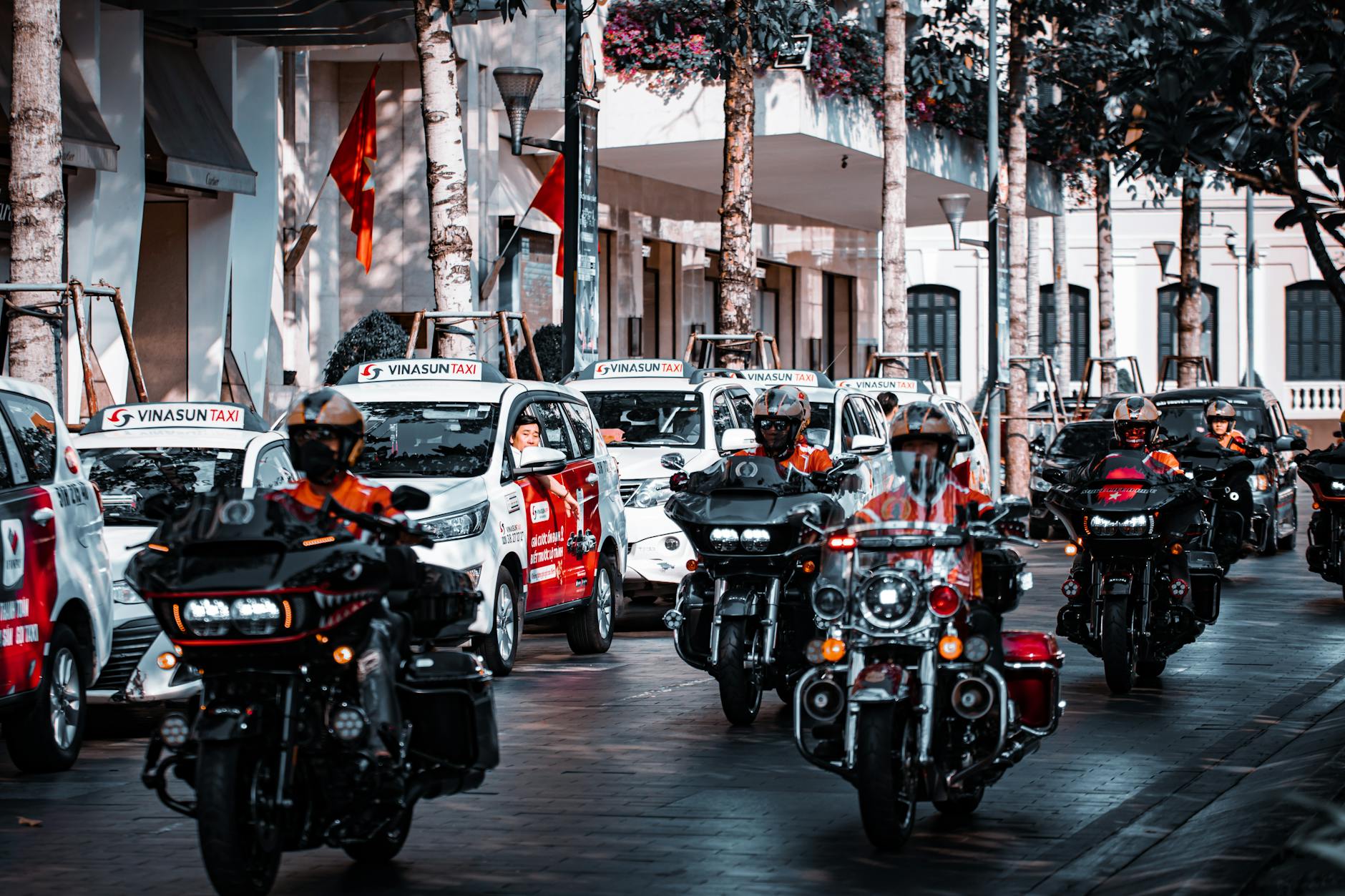 Indonesian Jakarta mixed transit GoRide motorbike street