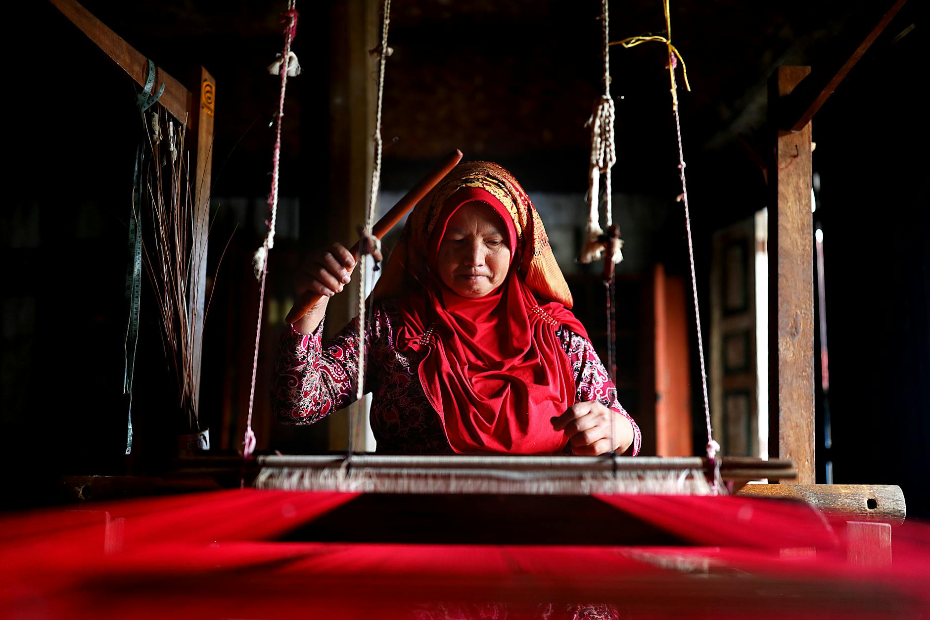 Indonesian ikat weaving traditional textile pattern