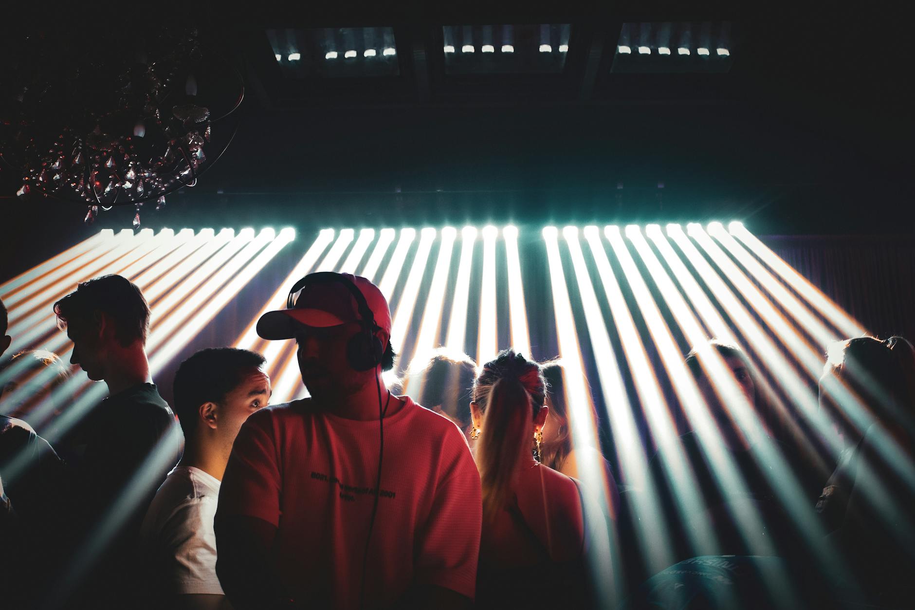 Nightclub lights dancing crowd music venue