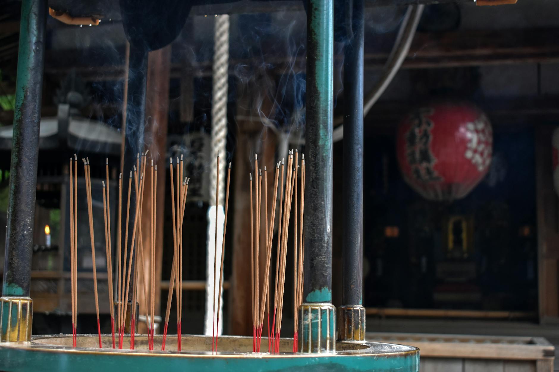 Incense burning Chinese temple Buddhist worship traditional