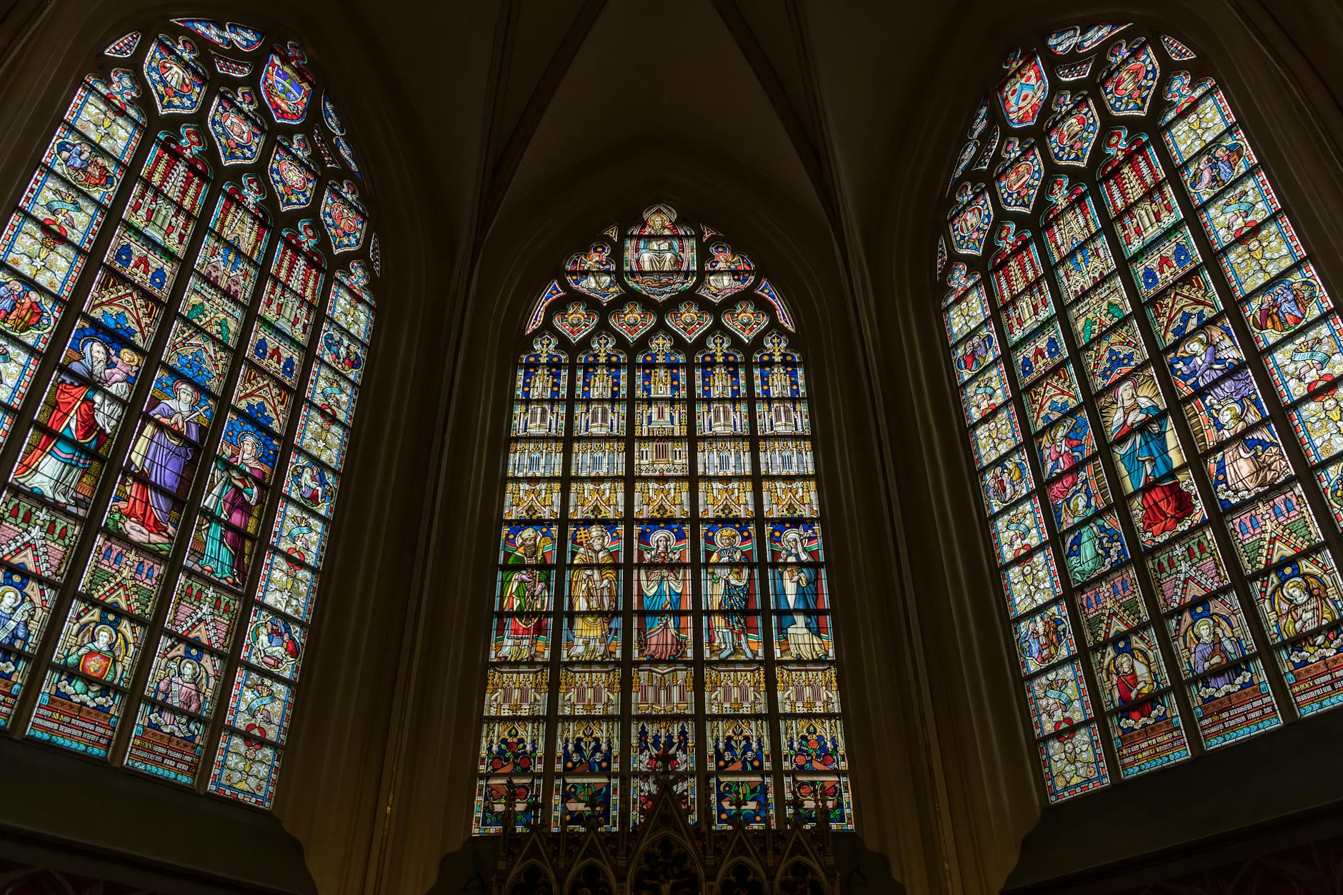 Cathedral stained glass windows colorful neo-Gothic religious