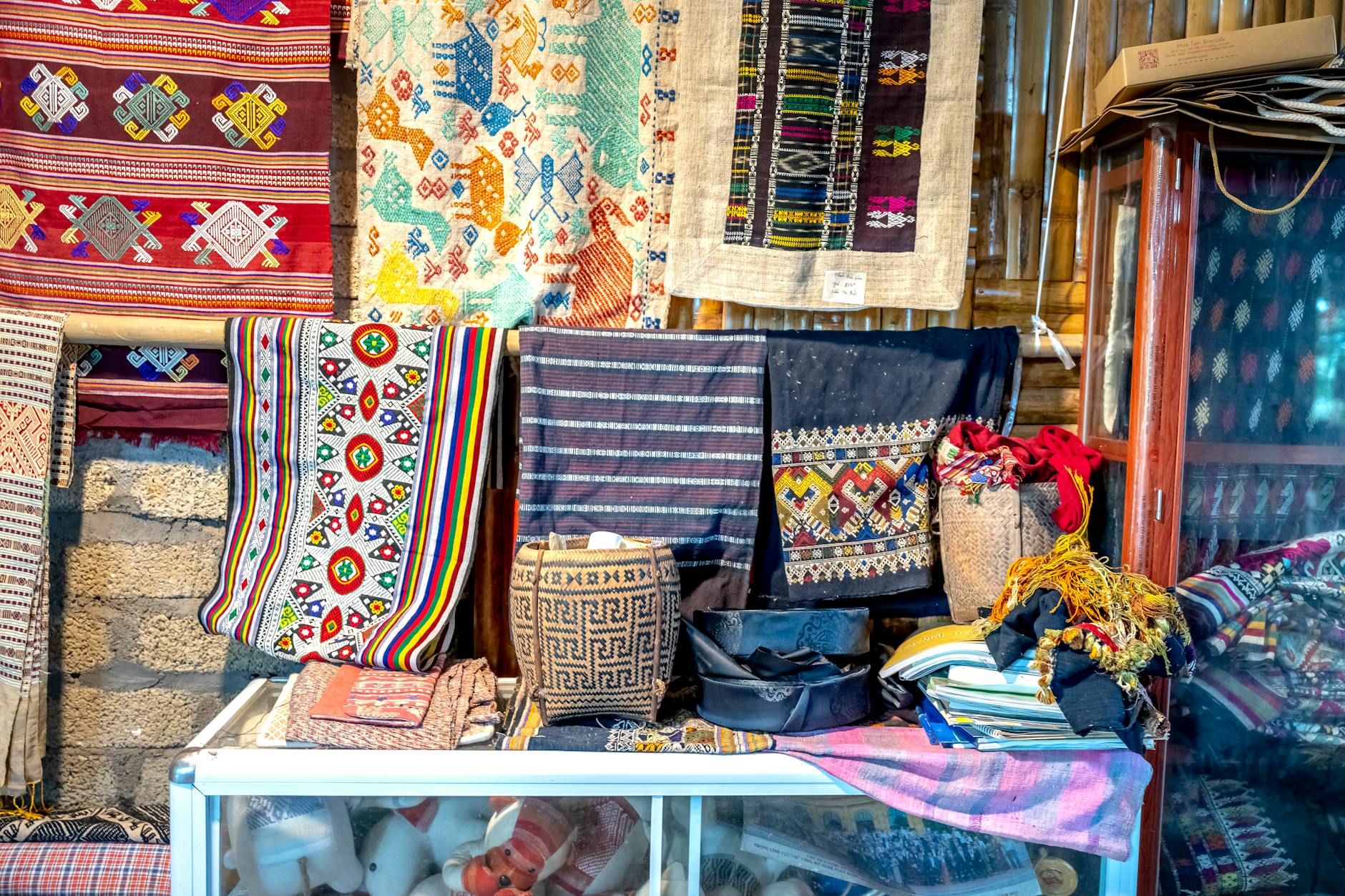 Ikat woven fabric indonesian traditional textile pattern