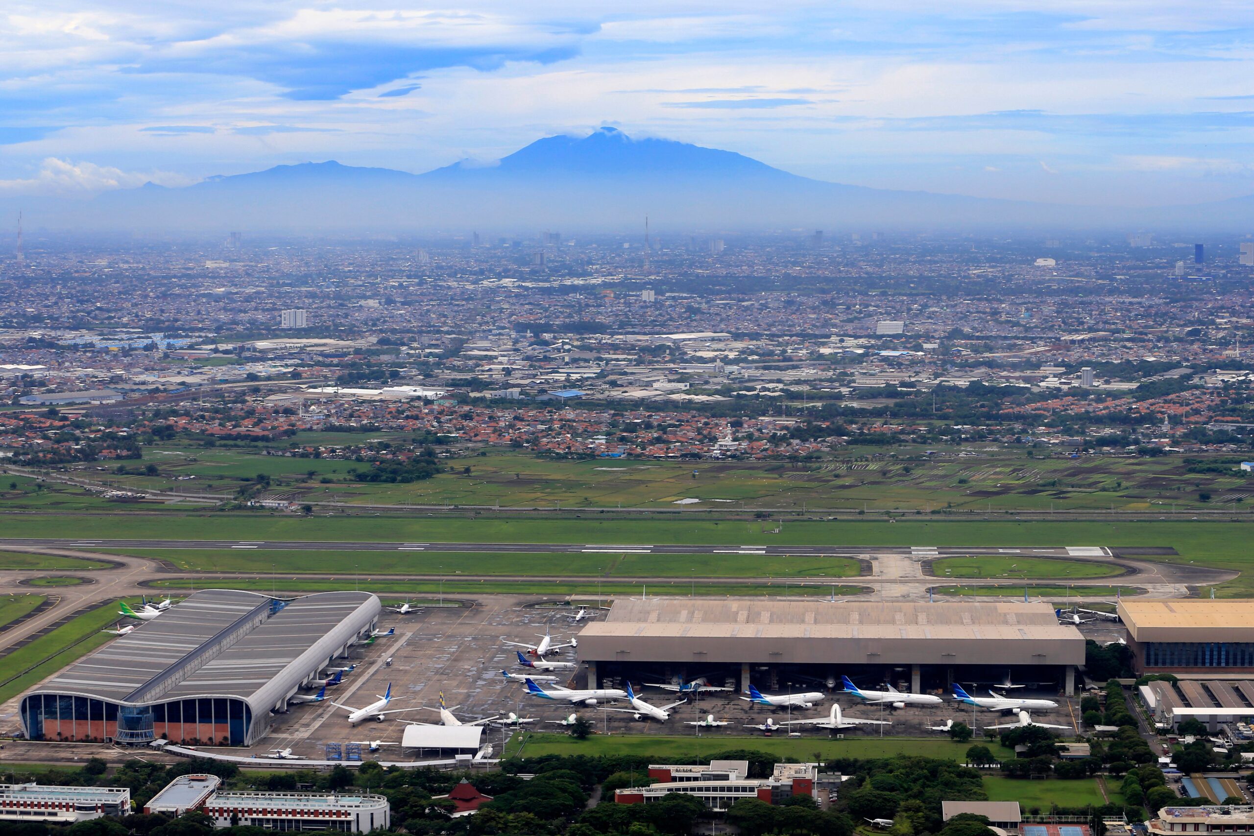 Aerial view of Soekarno-Hatta International Airport, the main entry point for visa on arrival and e-VOA processing near Jakarta
